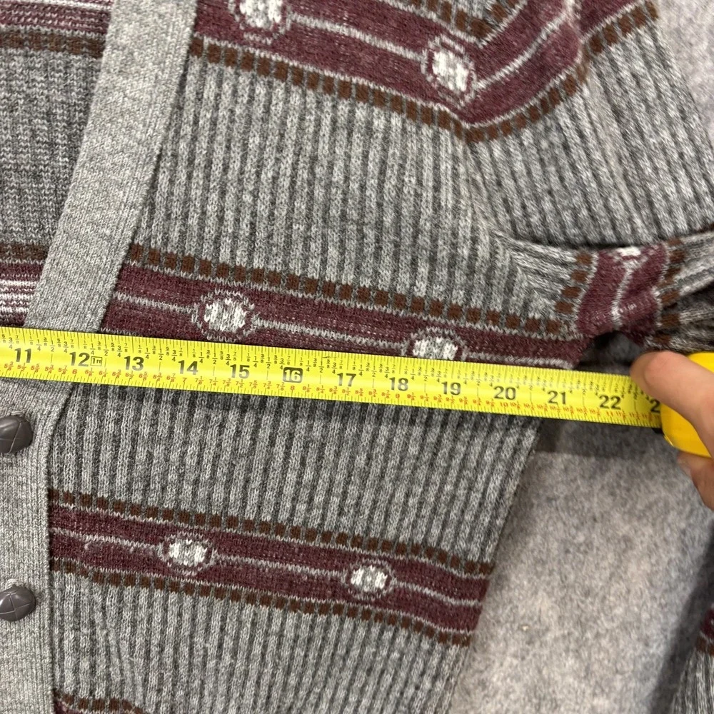 Vintage 1970s Cardigan Sweater Men's Medium Striped Gray Knit Mod Grandpa